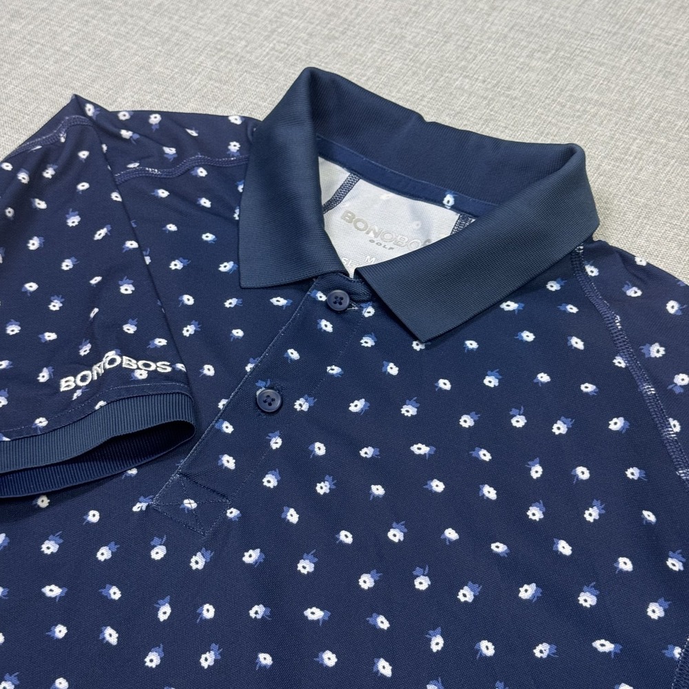 Bonobos Polo Shirt Mens M Blue Floral Golf Performance Slim Moisture Wicking